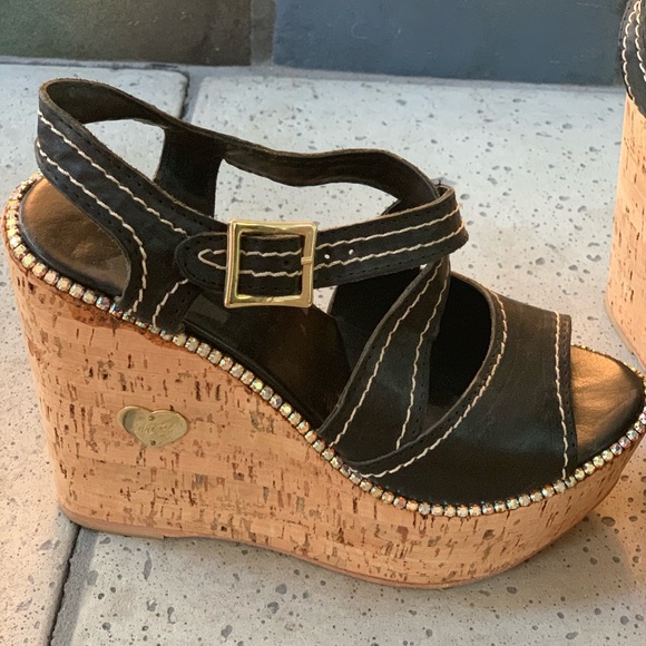 Italian black and rhinestone wedges. - Picture 4 of 5